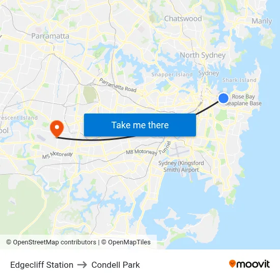 Edgecliff Station to Condell Park map