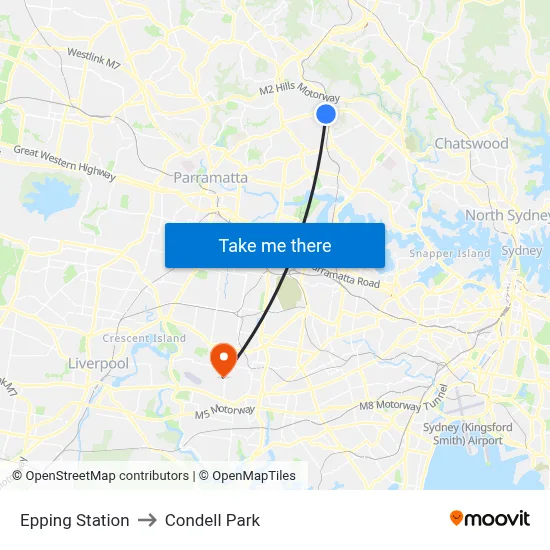 Epping Station to Condell Park map