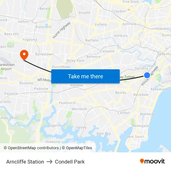 Arncliffe Station to Condell Park map