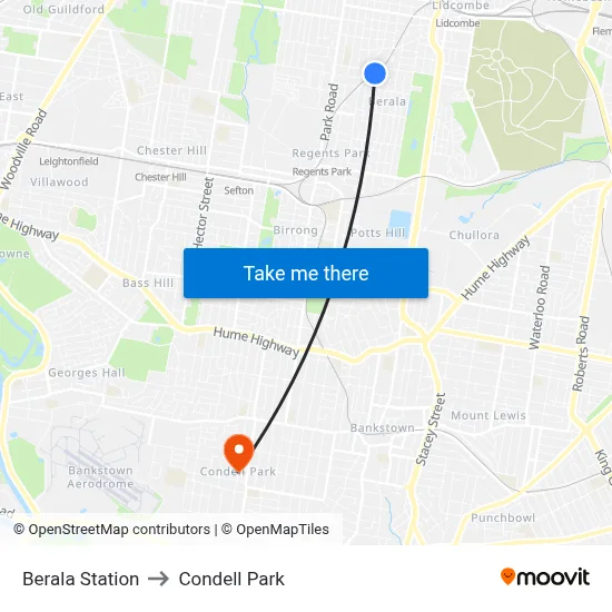 Berala Station to Condell Park map