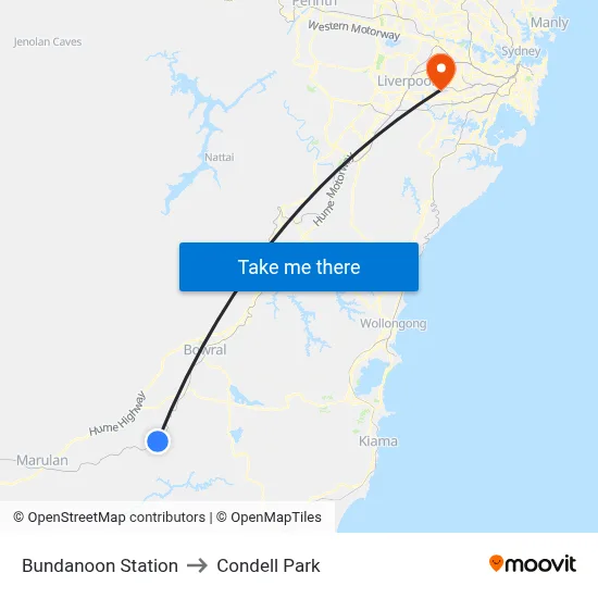 Bundanoon Station to Condell Park map
