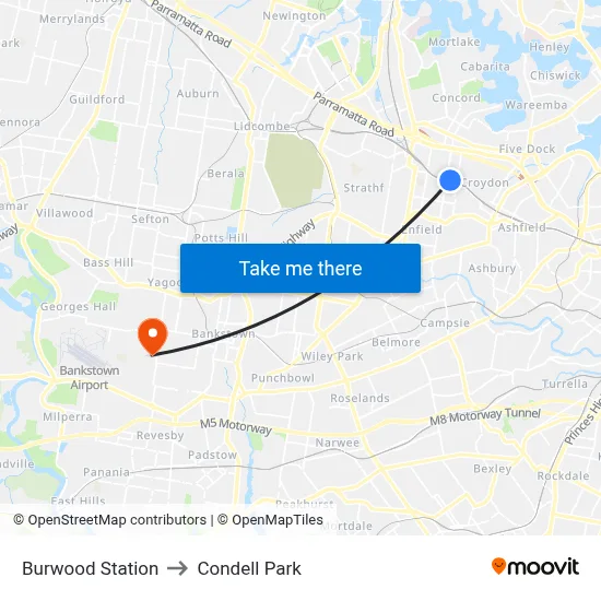 Burwood Station to Condell Park map