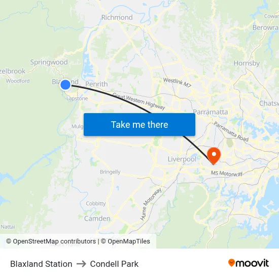 Blaxland Station to Condell Park map