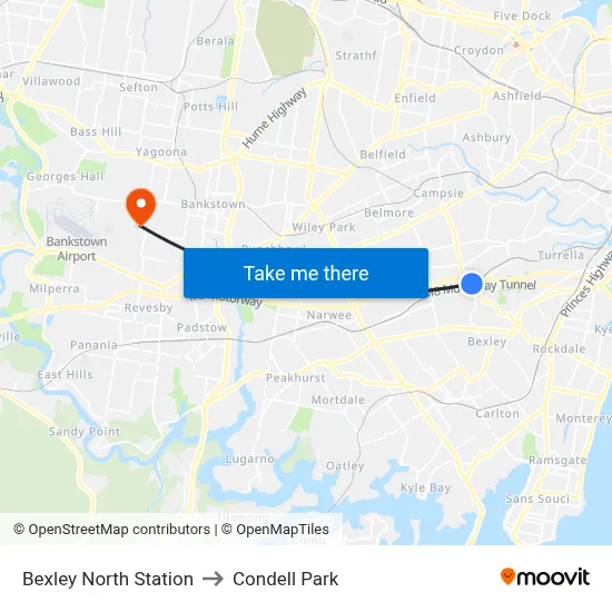 Bexley North Station to Condell Park map