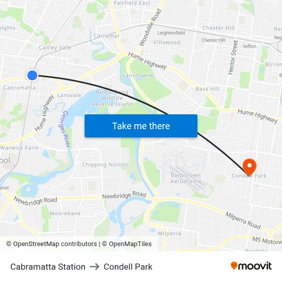 Cabramatta Station to Condell Park map