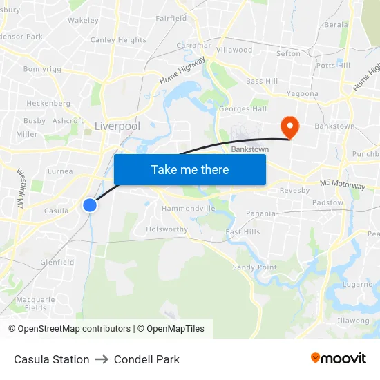 Casula Station to Condell Park map