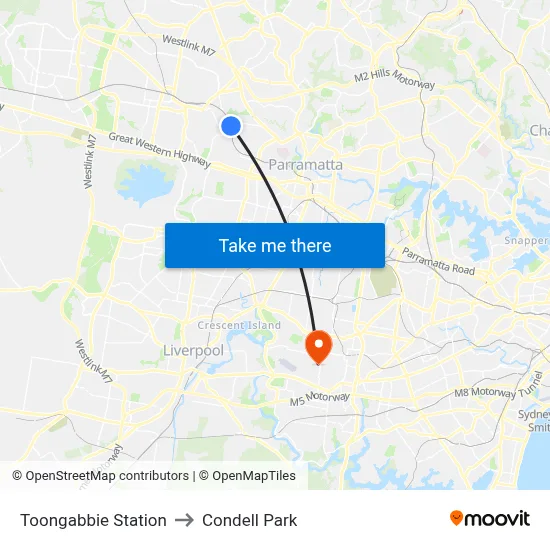 Toongabbie Station to Condell Park map