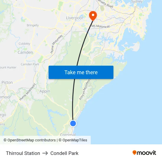 Thirroul Station to Condell Park map