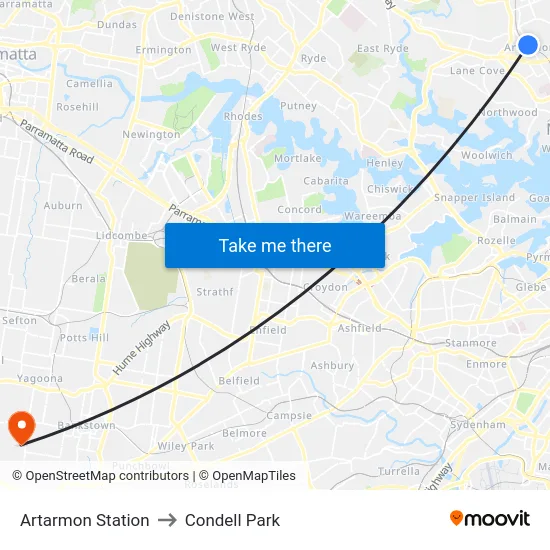 Artarmon Station to Condell Park map