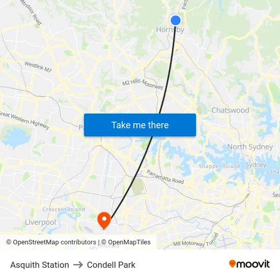 Asquith Station to Condell Park map