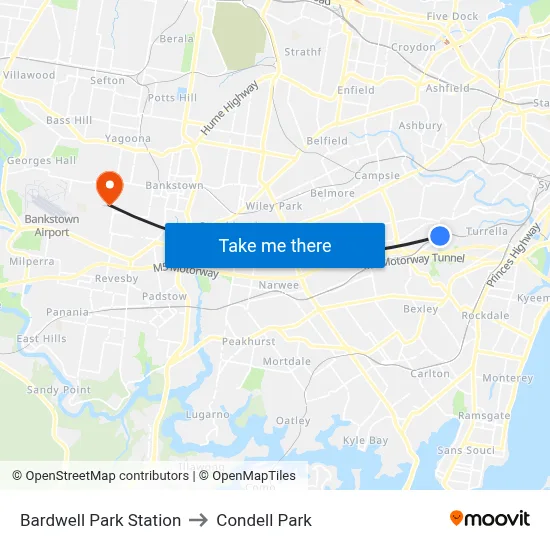 Bardwell Park Station to Condell Park map