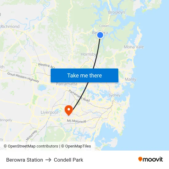 Berowra Station to Condell Park map