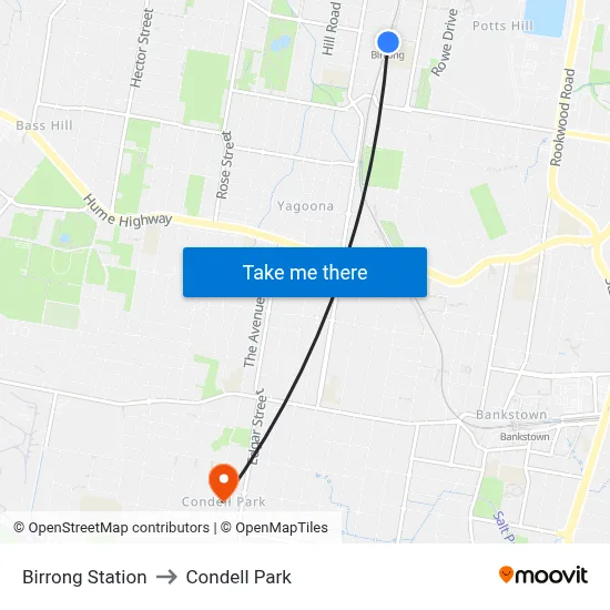 Birrong Station to Condell Park map