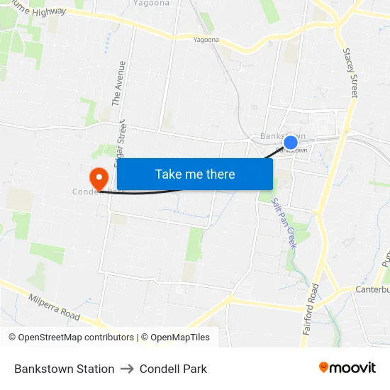 Bankstown Station to Condell Park map