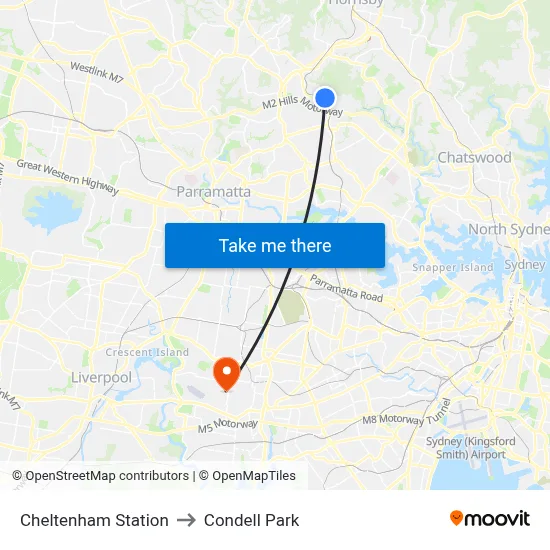 Cheltenham Station to Condell Park map
