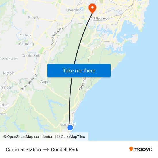 Corrimal Station to Condell Park map