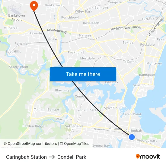 Caringbah Station to Condell Park map