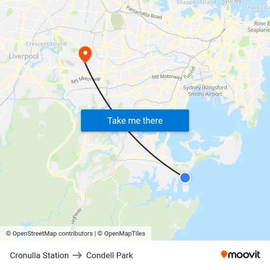 Cronulla Station to Condell Park map