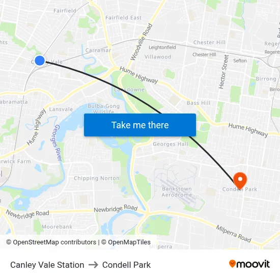 Canley Vale Station to Condell Park map