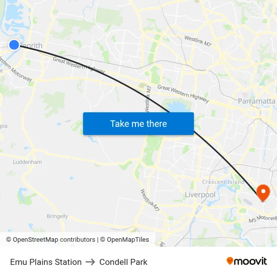Emu Plains Station to Condell Park map