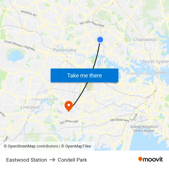 Eastwood Station to Condell Park map
