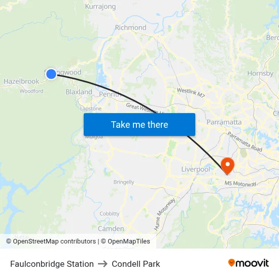 Faulconbridge Station to Condell Park map