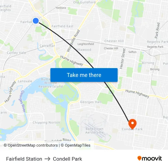 Fairfield Station to Condell Park map