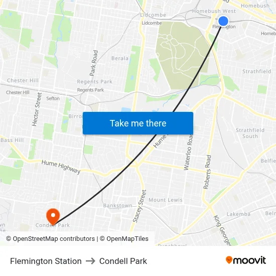 Flemington Station to Condell Park map