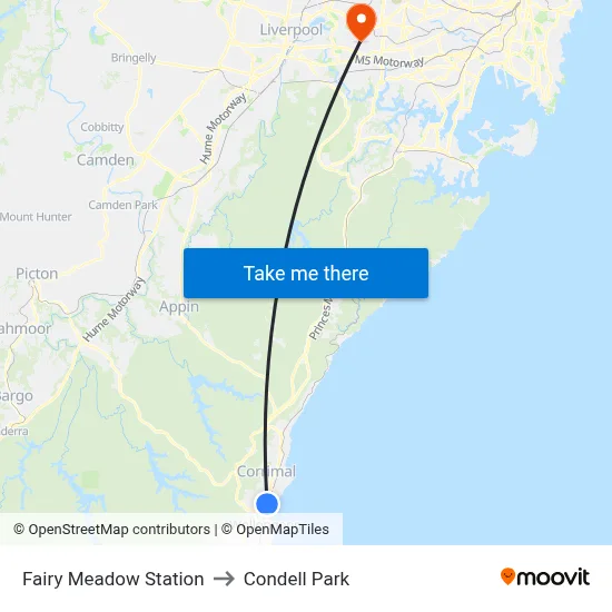 Fairy Meadow Station to Condell Park map