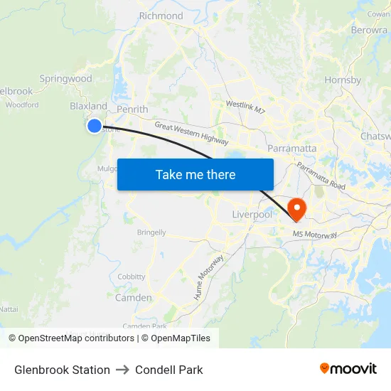 Glenbrook Station to Condell Park map