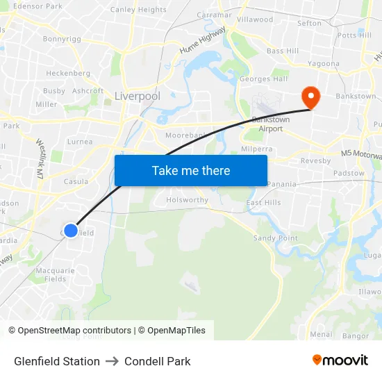 Glenfield Station to Condell Park map