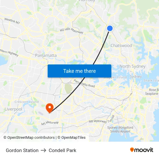 Gordon Station to Condell Park map