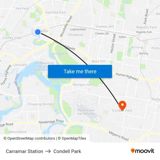 Carramar Station to Condell Park map