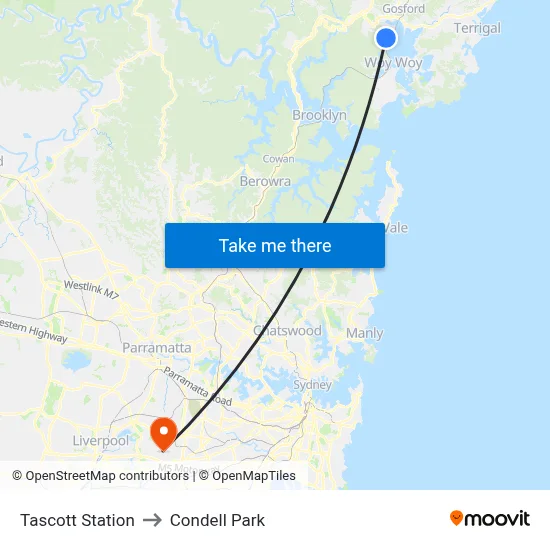 Tascott Station to Condell Park map