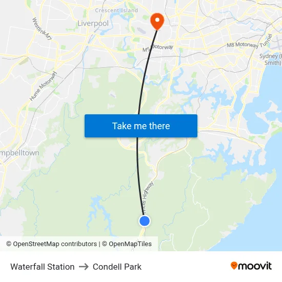 Waterfall Station to Condell Park map