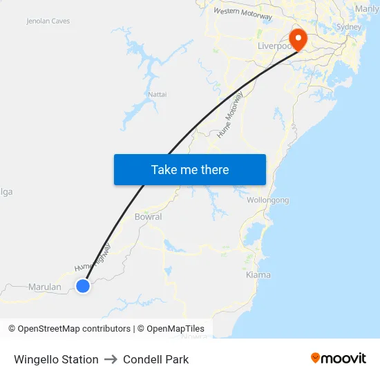 Wingello Station to Condell Park map