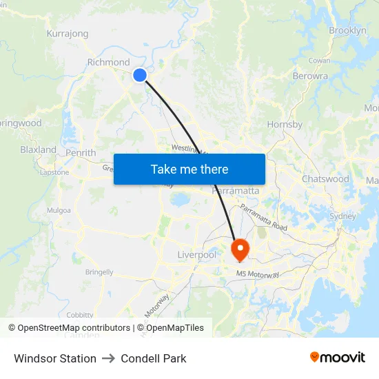 Windsor Station to Condell Park map