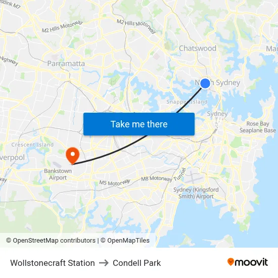 Wollstonecraft Station to Condell Park map