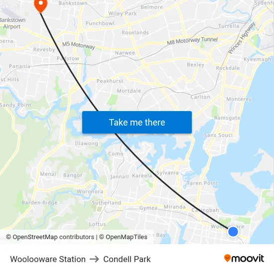 Woolooware Station to Condell Park map