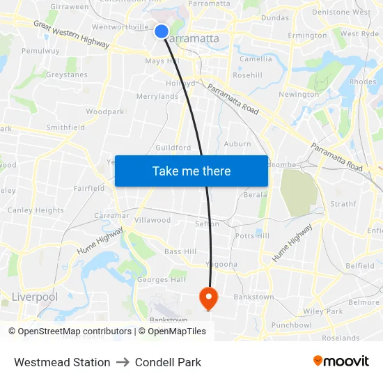 Westmead Station to Condell Park map