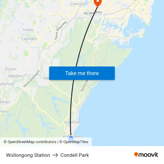 Wollongong Station to Condell Park map