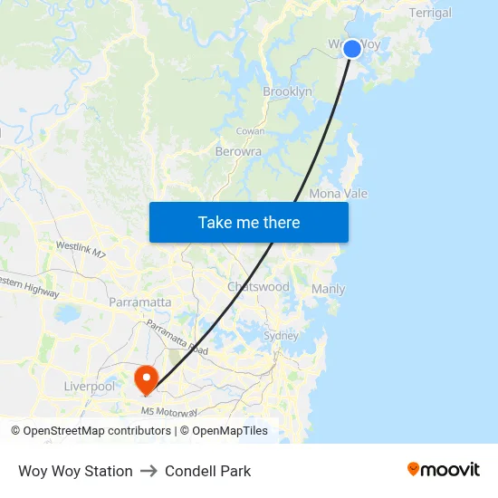 Woy Woy Station to Condell Park map
