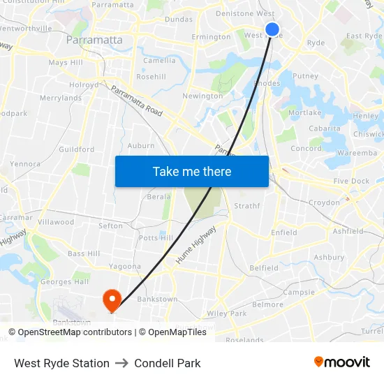 West Ryde Station to Condell Park map