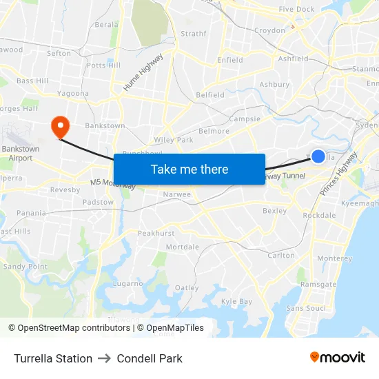 Turrella Station to Condell Park map