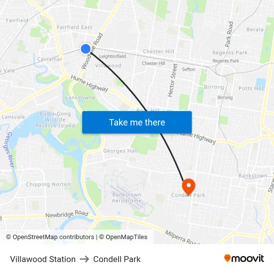 Villawood Station to Condell Park map