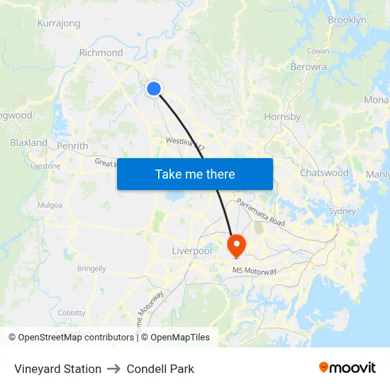 Vineyard Station to Condell Park map