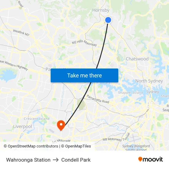 Wahroonga Station to Condell Park map