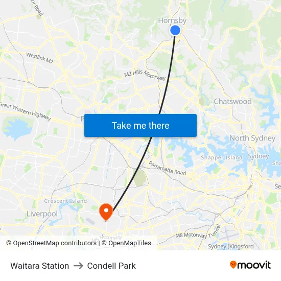 Waitara Station to Condell Park map