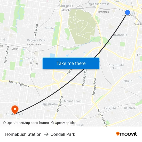 Homebush Station to Condell Park map