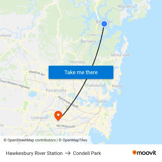 Hawkesbury River Station to Condell Park map